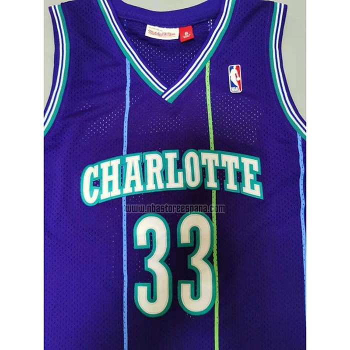 Camiseta Charlotte Hornets Alonzo Mourning NO 33 Mitchell & Ness Violeta
